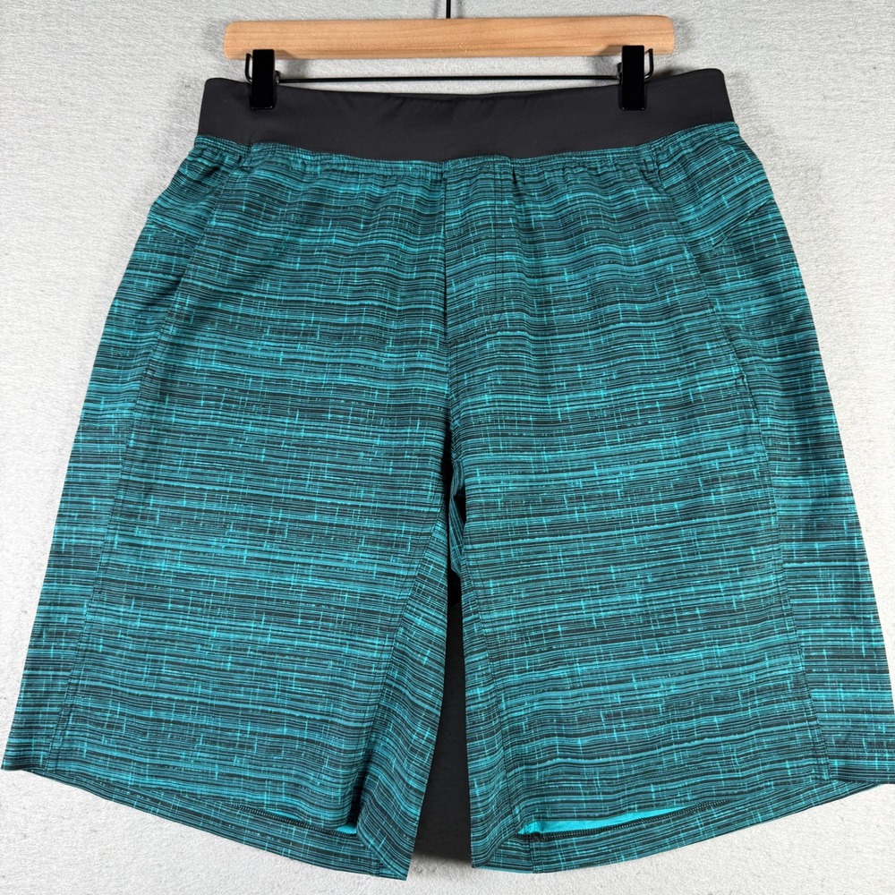 Lululemon Pace Breaker Shorts Mens Large Teal Black Space Dye Athletic Running
